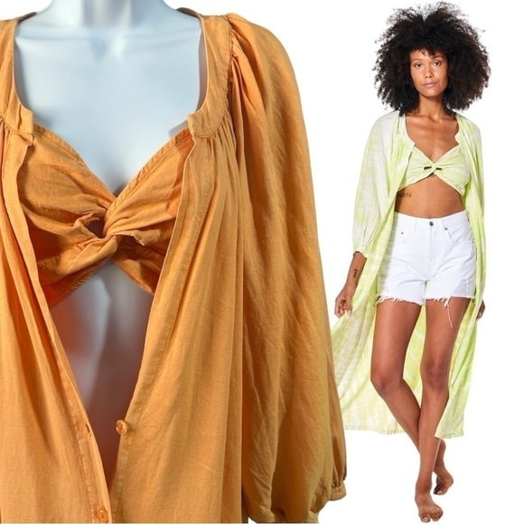 YFB Napa Dress & Bralette Women’s Small Orange Ombré Linen Blend Sundress Set - Picture 4 of 15